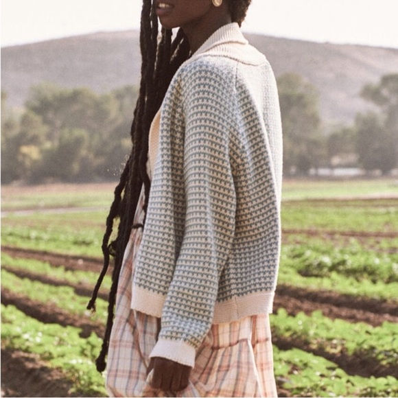 THE GREAT. The Minicheck Lodge Cardigan in Morning Sky - Picture 5 of 13